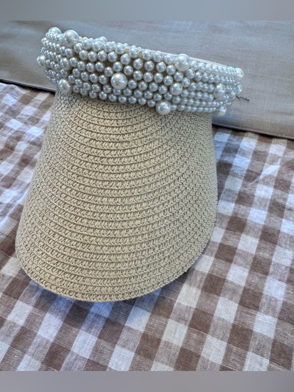 Kelly & Katie Pearl-Trim Straw Visor - Cream